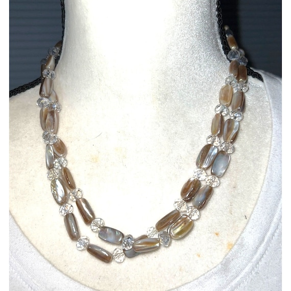 Abalone Shell & Faceted Crystal Statement Necklac… - image 1