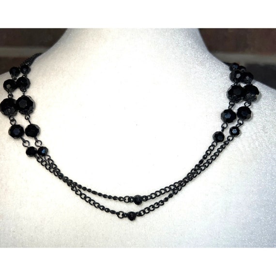 Black Faceted Strand Black  Glass  Beads -- 58" - image 3