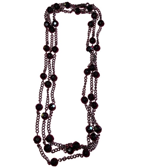 Black Faceted Strand Black  Glass  Beads -- 58" - image 1
