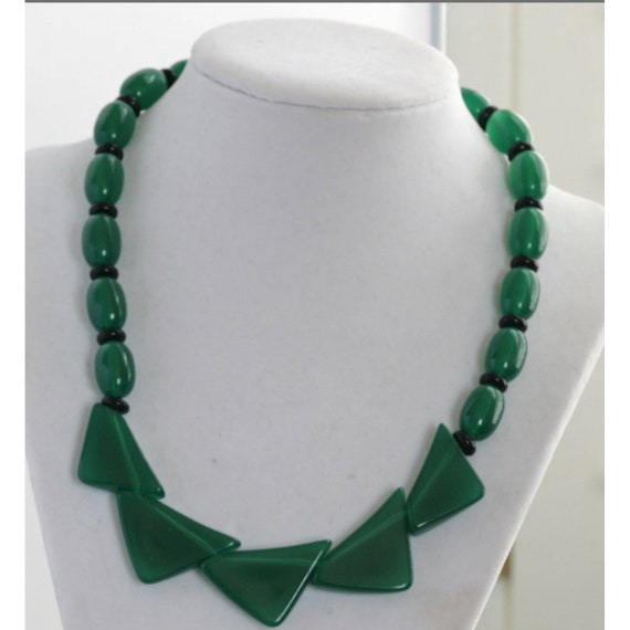 Vintage Art Deco Style Green & Black Lucite Beade… - image 5