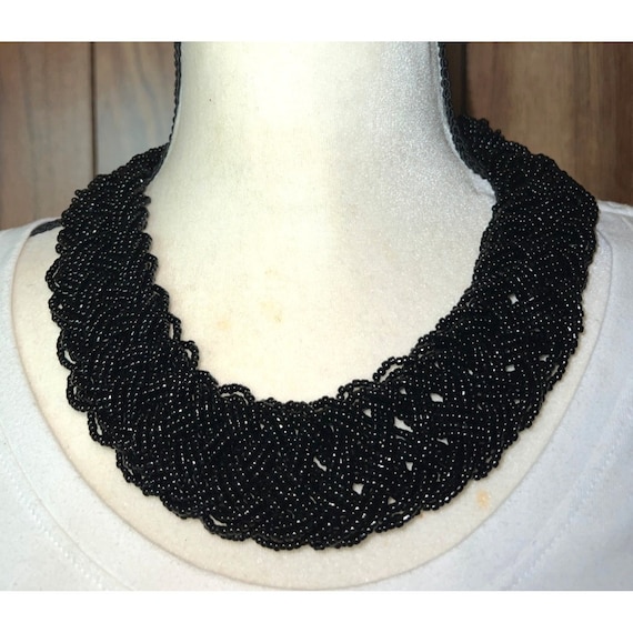 Charming Charlie Black Seed Bead Braided Necklace 