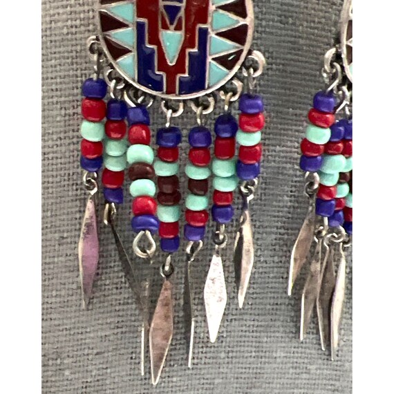 Native Feather Silver Dangle Earrings - image 5