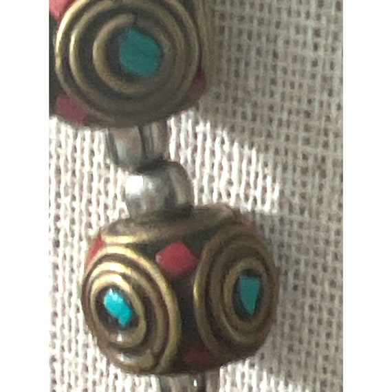 Nepalese Coral & Turquoise Brass Bead Necklace - image 10