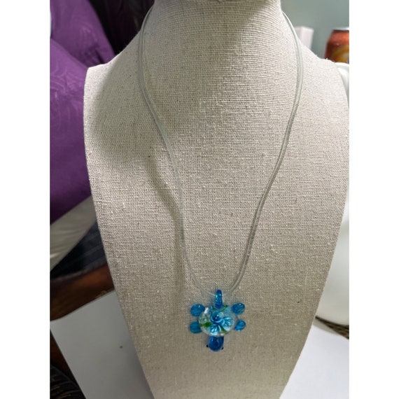 Glass Blue Flower Pendant Necklace - image 6