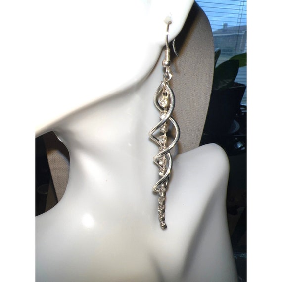 Spiral & Rhinestone Dangle Earrings - image 8