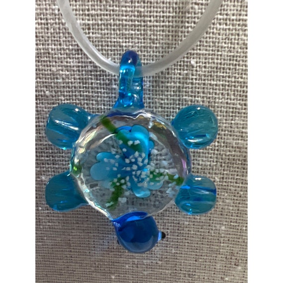 Glass Blue Flower Pendant Necklace - image 5