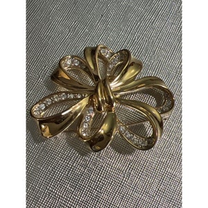 MCM Gold-Tone Crystal Bow Vintage Brooch Pin