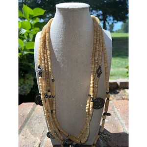 Bohemian Bone Multi-strand and Metal Coin Necklace -- 30&quot;