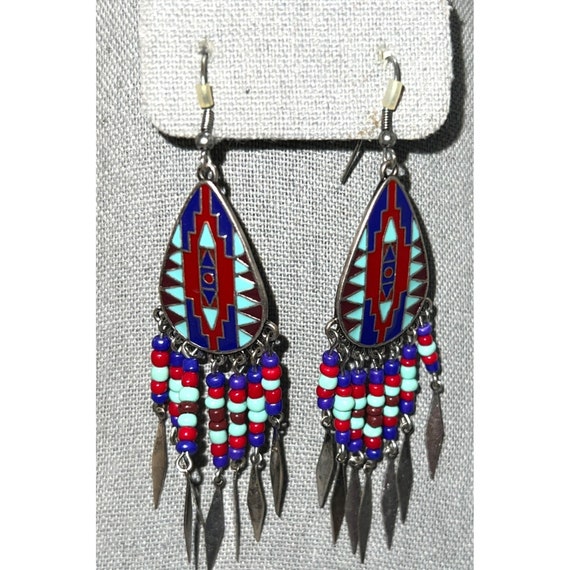 Native Feather Silver Dangle Earrings - image 4