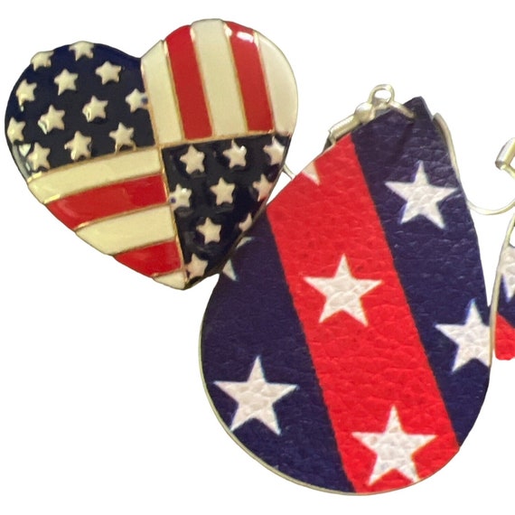 Star Spangle Banner Earrings & Enamel Pin Set - image 6