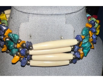 Vintage Handmade Native Bone & Bead Choker