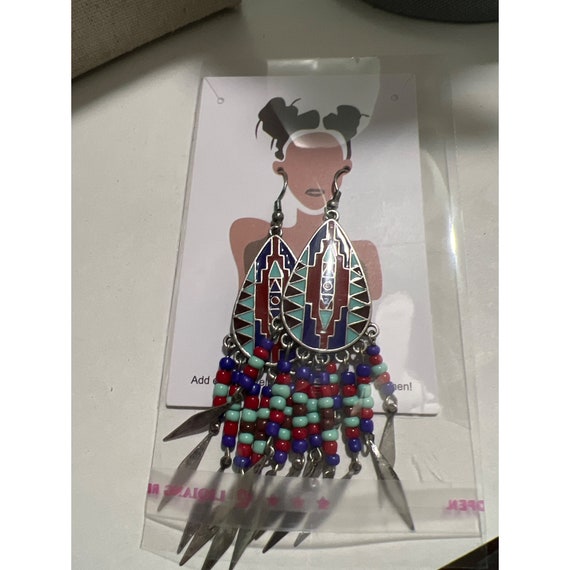 Native Feather Silver Dangle Earrings - image 7