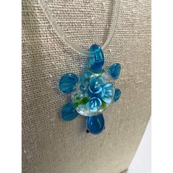 Glass Blue Flower Pendant Necklace - image 3
