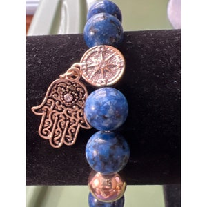 Hamsa Blue Glass Rhinestone Bracelet