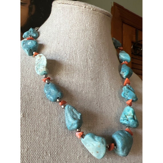 Blue Dyed Howlite Bubble Gum & Coral Bead Necklac… - image 3