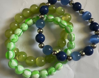 Artisan Shades of Green and Blue Moonstone Stretch Bracelets