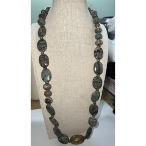 Artisan Green Jasper Stone Bead Necklace -- 26&quot;