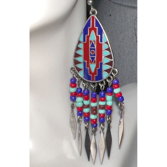 Native Feather Silver Dangle Earrings - image 1