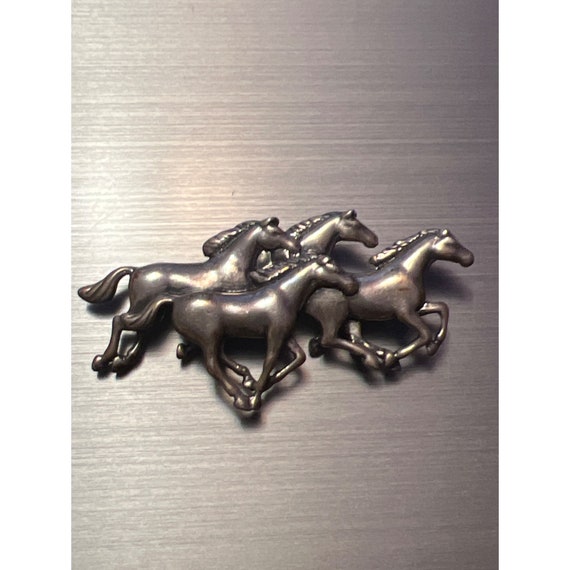 Four Running Horses Sterling Pin -- 2" - image 1
