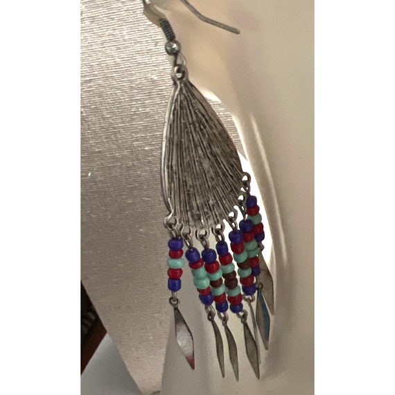 Native Feather Silver Dangle Earrings - image 2