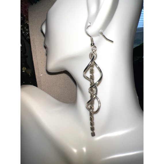 Spiral & Rhinestone Dangle Earrings - image 6