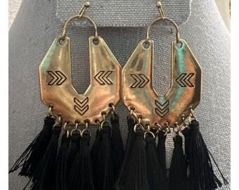 Native Brass and Tassel Dangle Earrings