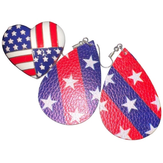 Star Spangle Banner Earrings & Enamel Pin Set - image 1