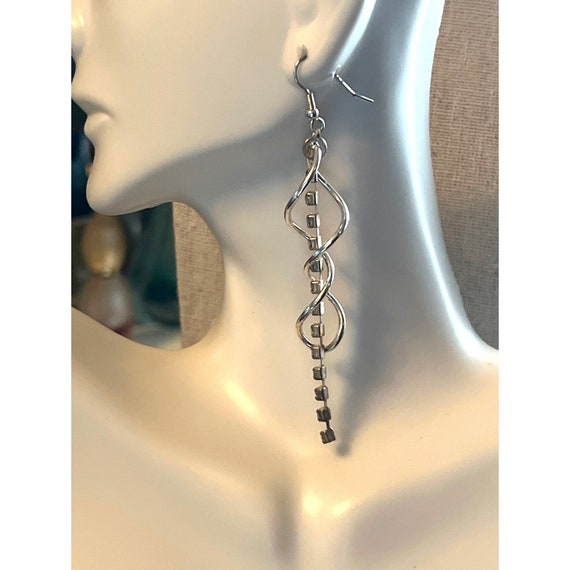 Spiral & Rhinestone Dangle Earrings - image 1