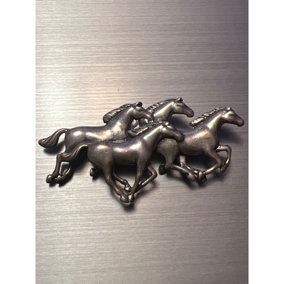 Four Running Horses Sterling Pin -- 2" - image 2