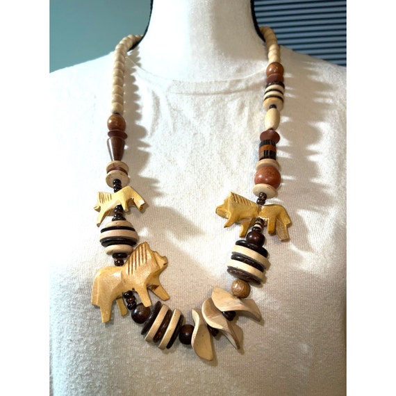 Artisan Wood Animal Necklace -- 30"