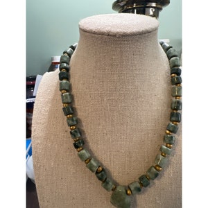 Gress Tree Agate Marble Stone Pendant  Necklace -- 18&quot;