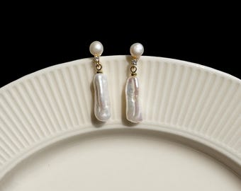 Drop Dangle Earrings Freshwater Cultured Baroque Pearls in White