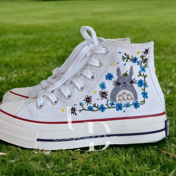 Custom Hand Converse Embroidered Cartoon Chuck Taylor All Star 1970s Neighbor Totoro Embroidered Converse High Top Valentine Gifts For Her