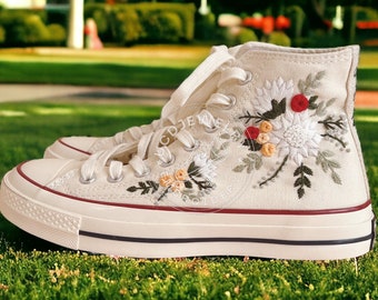 Personalized Embroidery White Daisy Sneaker Chuck Taylor High Top Embroidery Shoes High Top Custom Flowers Embroidered Sneakers Gift