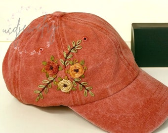 Custom Floral Baseball Cap Daisy Hand Embroidered Cap Adult Hat Embroidery Logo Design Customized Hat Summer Hat Birthday Gifts For Her