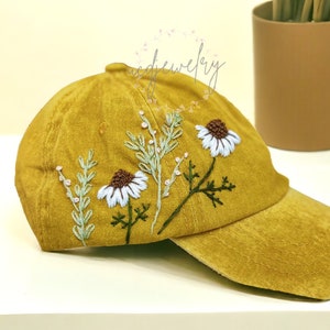 Embroidery Floral Baseball Cap Daisy Hand Embroidered Cap Adult Hat Embroidery Flower Customized Hat Summer Hat Birthday Gifts For Her