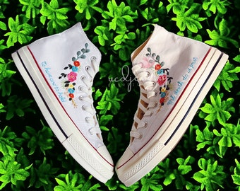 Broderie personnalisée mariage fleurs roses cadeau Saint-Valentin baskets montantes broderie fleurs bouquets Chuck Taylor chaussures en toile