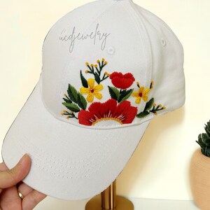 Embroidery Red Rose Cap Flower Hand Embroidered Cap Adult Hat Embroidery Floral Customized Hat Summer Hat Personal Gifts For Her