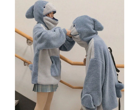 Couple Kawaii Shark Shape Hoodie Funny Cute Fashion Loose 