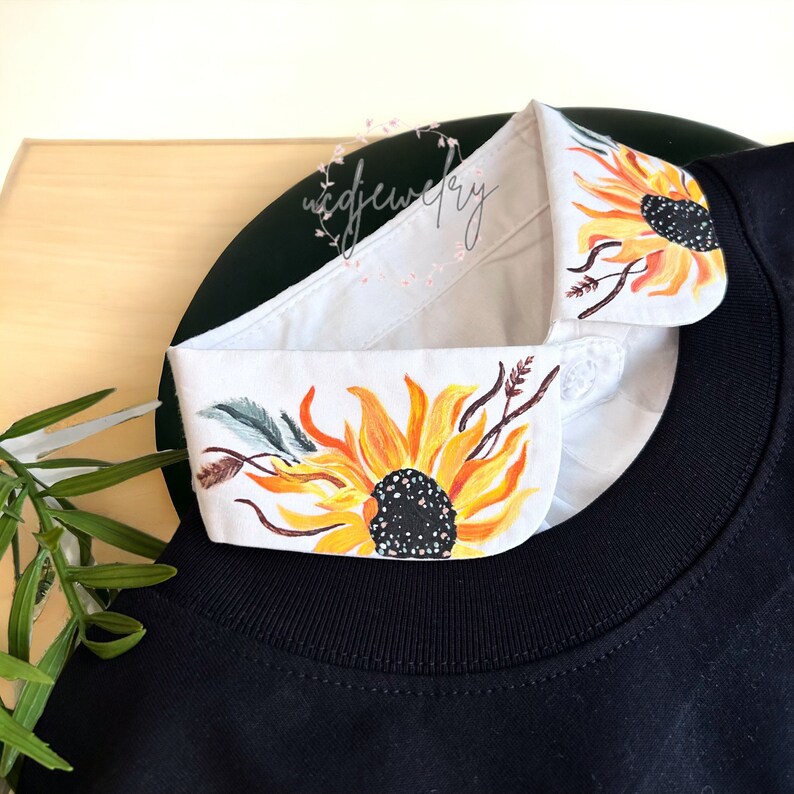 Detachable Linen Collar, Custom Sunflower Painted Collar, Gift for Men ...