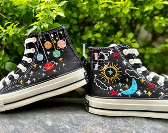 Converse Chuck Taylor Universe And Stars Embroidery Personalized Gifts for Her Custom Hand Galaxy Embroidered Canvas Shoes Valentine Gifts