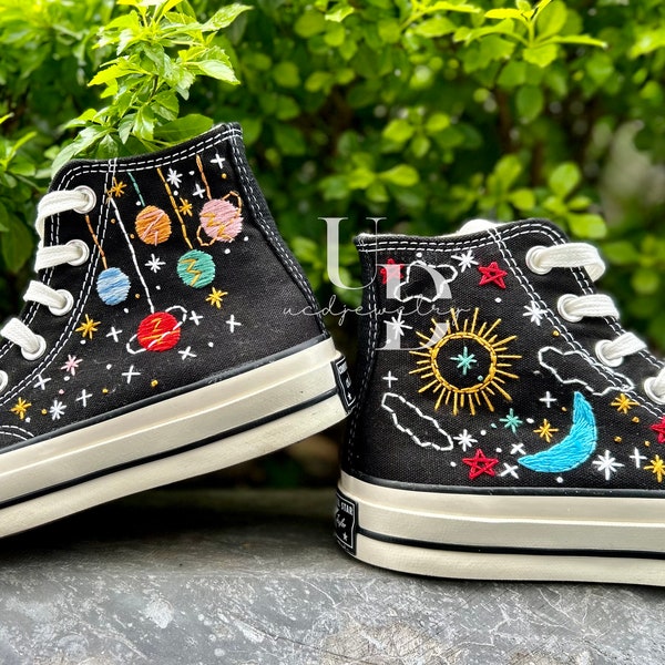 Converse Chuck Taylor Universe And Stars Embroidery Personalized Gifts for Her Custom Hand Galaxy Embroidered Canvas Shoes Valentine Gifts