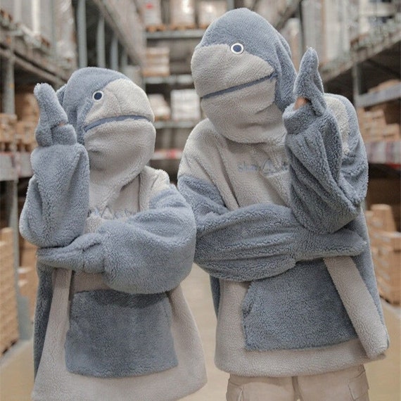 Couple Kawaii Shark Shape Hoodie Funny Cute Fashion Loose 