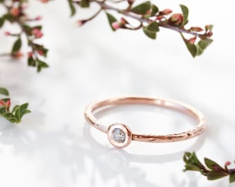 14K rose gold diamond ring, tiny diamond gold ring, april birthstone, diamond ring, engagement, diamond stacking ring, alternative wedding