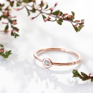 14K rose gold diamond ring, tiny diamond gold ring, april birthstone, diamond ring, engagement, diamond stacking ring, alternative wedding