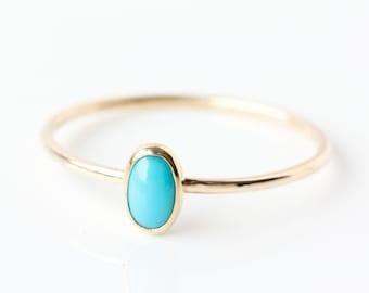 Oval turquoise 14k gold ring, stackable birthstone ring, tiny small ring, December birthstone, mothers ring, something blue, birthstone ring