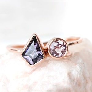 Spinel 14k rose gold ring, grey blue lavender peach pink spinel engagement ring, colored engagement, august birthstone, alternative bride