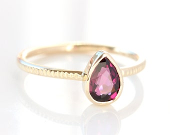 Pear cut rhodolite garnet 14k gold ring, January birthstone, garnet stacking ring, rose gold, mothers ring, garnet engagement - Roselle