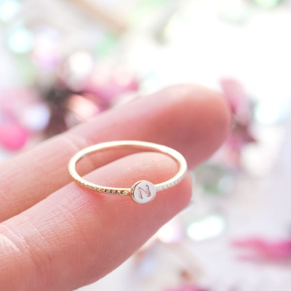 14k gold initial ring, letter ring 14k rose gold, personalized, stackable, stack ring, custom ring,  font, solid gold, initial jewelry, gift