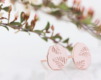 14k rose gold leaf stud earrings, pebble, solid yellow gold, white gold, wildflower, nature, simple post earrings - Angelica Stud Earrings